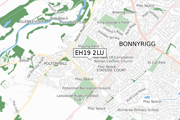 EH19 2LU map - small scale - OS Open Zoomstack (Ordnance Survey)