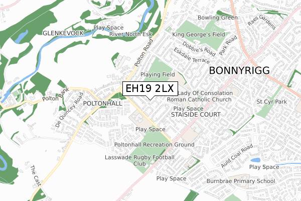 EH19 2LX map - small scale - OS Open Zoomstack (Ordnance Survey)