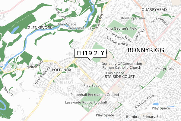 EH19 2LY map - small scale - OS Open Zoomstack (Ordnance Survey)
