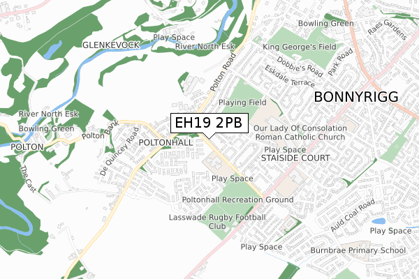 EH19 2PB map - small scale - OS Open Zoomstack (Ordnance Survey)