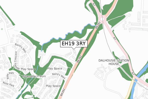 EH19 3RY map - large scale - OS Open Zoomstack (Ordnance Survey)