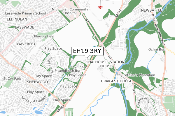 EH19 3RY map - small scale - OS Open Zoomstack (Ordnance Survey) EH19 3RY map - small scale - OS Open Zoomstack (Ordnance Survey)