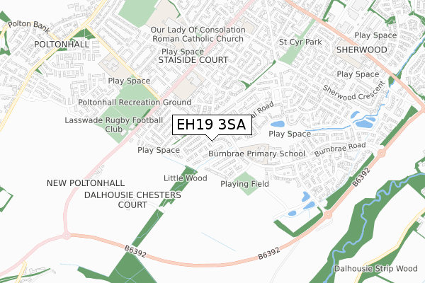 EH19 3SA map - small scale - OS Open Zoomstack (Ordnance Survey) EH19 3SA map - small scale - OS Open Zoomstack (Ordnance Survey)