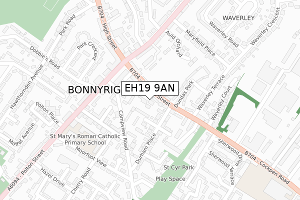 EH19 9AN map - large scale - OS Open Zoomstack (Ordnance Survey)