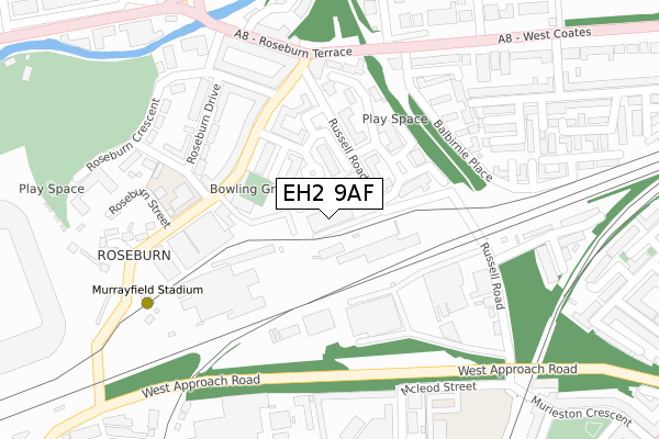EH2 9AF map - large scale - OS Open Zoomstack (Ordnance Survey)