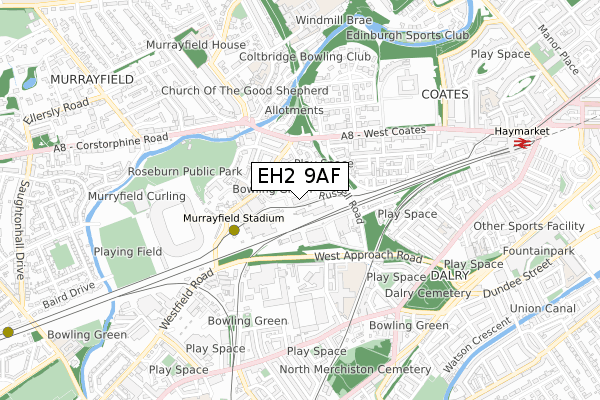 EH2 9AF map - small scale - OS Open Zoomstack (Ordnance Survey)