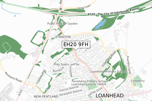EH20 9FH map - small scale - OS Open Zoomstack (Ordnance Survey)