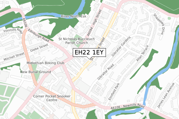 EH22 1EY map - large scale - OS Open Zoomstack (Ordnance Survey)