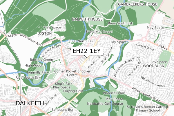 EH22 1EY map - small scale - OS Open Zoomstack (Ordnance Survey)