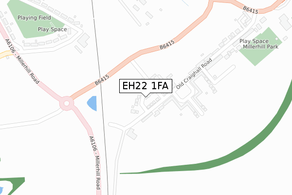 EH22 1FA map - large scale - OS Open Zoomstack (Ordnance Survey)