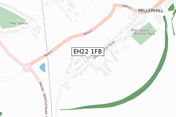 EH22 1FB map - large scale - OS Open Zoomstack (Ordnance Survey)