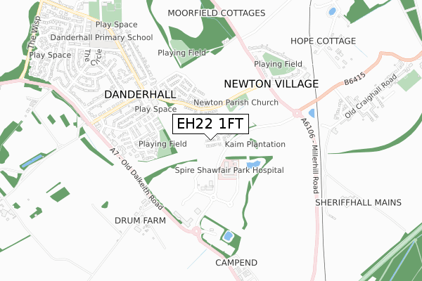 EH22 1FT map - small scale - OS Open Zoomstack (Ordnance Survey) EH22 1FT map - small scale - OS Open Zoomstack (Ordnance Survey)