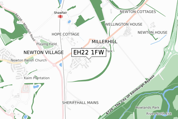 EH22 1FW map - small scale - OS Open Zoomstack (Ordnance Survey)