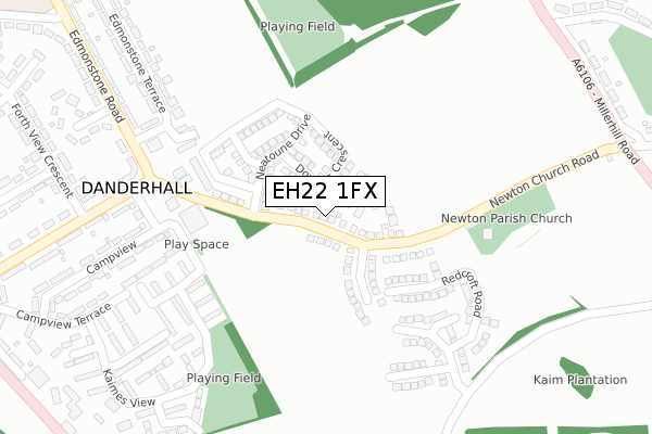 EH22 1FX map - large scale - OS Open Zoomstack (Ordnance Survey)