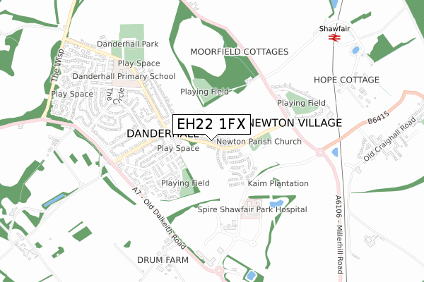 EH22 1FX map - small scale - OS Open Zoomstack (Ordnance Survey)