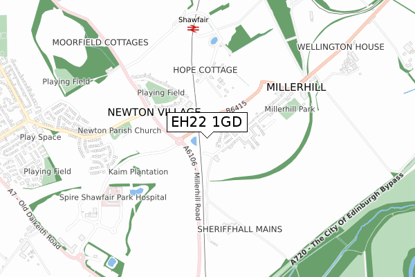 EH22 1GD map - small scale - OS Open Zoomstack (Ordnance Survey)