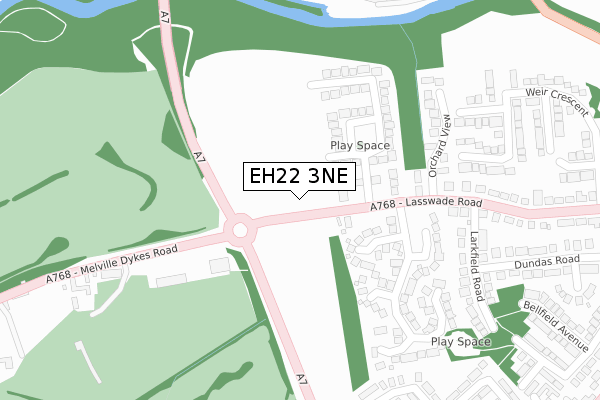 EH22 3NE map - large scale - OS Open Zoomstack (Ordnance Survey)