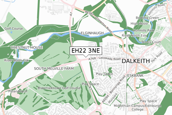 EH22 3NE map - small scale - OS Open Zoomstack (Ordnance Survey)