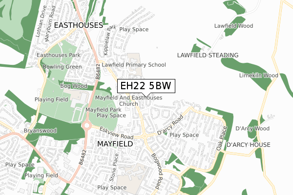 EH22 5BW map - small scale - OS Open Zoomstack (Ordnance Survey)