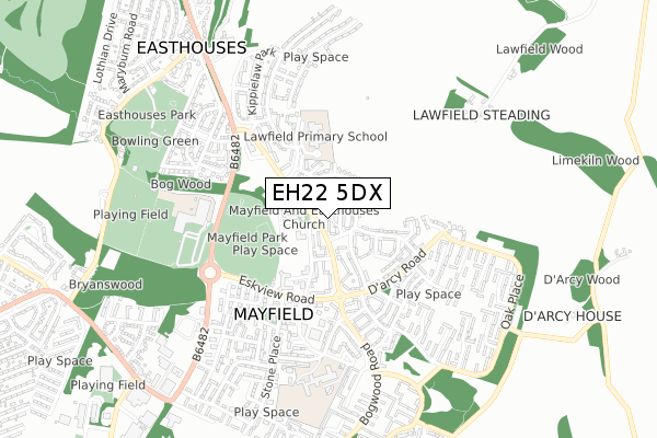 EH22 5DX map - small scale - OS Open Zoomstack (Ordnance Survey)