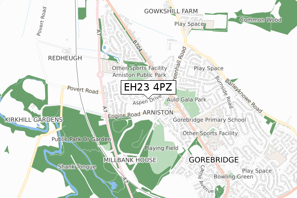 EH23 4PZ map - small scale - OS Open Zoomstack (Ordnance Survey)