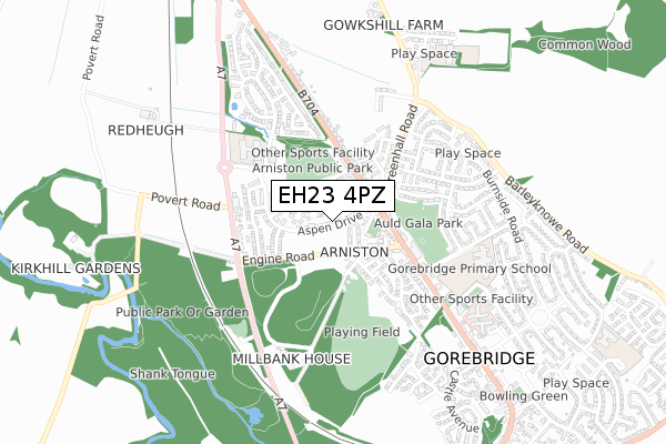 EH23 4PZ map - small scale - OS Open Zoomstack (Ordnance Survey) EH23 4PZ map - small scale - OS Open Zoomstack (Ordnance Survey)