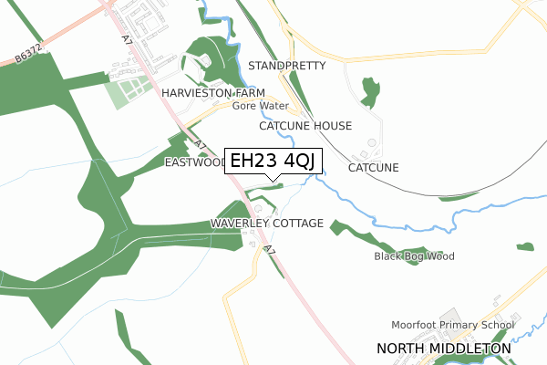 EH23 4QJ map - small scale - OS Open Zoomstack (Ordnance Survey)