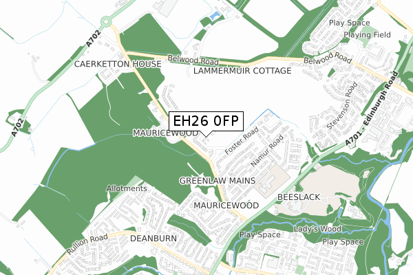 EH26 0FP map - small scale - OS Open Zoomstack (Ordnance Survey)