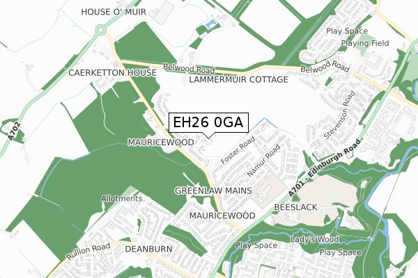 EH26 0GA map - small scale - OS Open Zoomstack (Ordnance Survey)