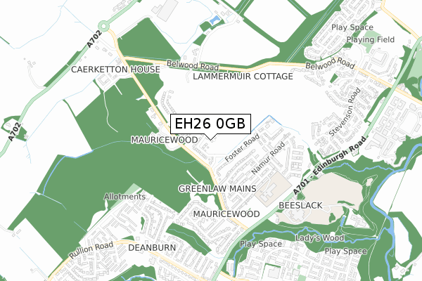 EH26 0GB map - small scale - OS Open Zoomstack (Ordnance Survey)