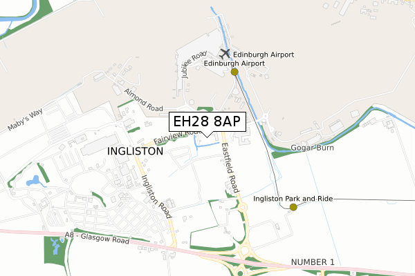 EH28 8AP map - small scale - OS Open Zoomstack (Ordnance Survey)