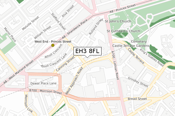 EH3 8FL map - large scale - OS Open Zoomstack (Ordnance Survey)