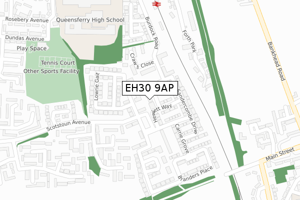 EH30 9AP map - large scale - OS Open Zoomstack (Ordnance Survey)