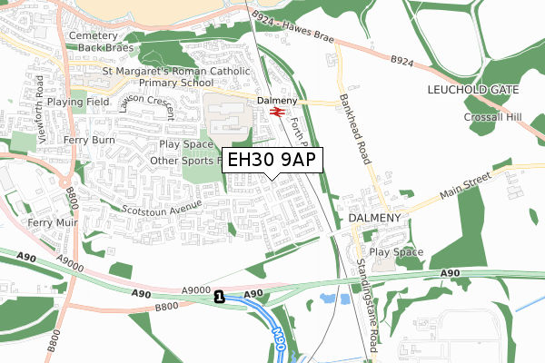 EH30 9AP map - small scale - OS Open Zoomstack (Ordnance Survey)