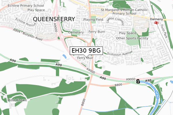 EH30 9BG map - small scale - OS Open Zoomstack (Ordnance Survey)
