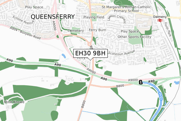 EH30 9BH map - small scale - OS Open Zoomstack (Ordnance Survey)