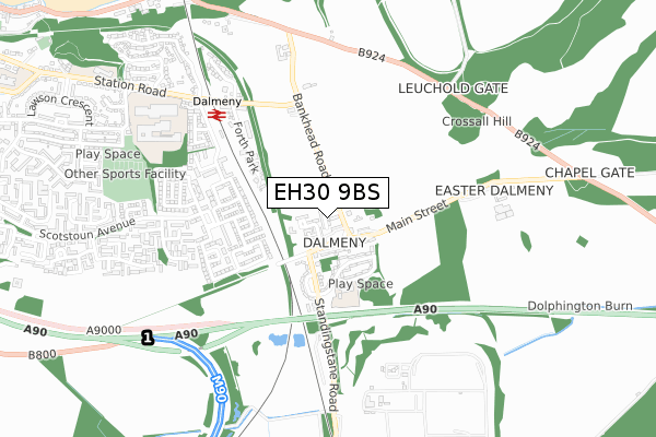 EH30 9BS map - small scale - OS Open Zoomstack (Ordnance Survey)