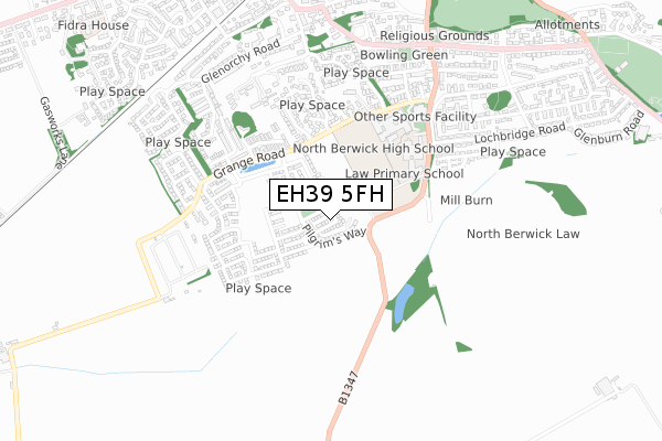 EH39 5FH map - small scale - OS Open Zoomstack (Ordnance Survey)