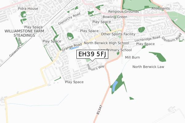 EH39 5FJ map - small scale - OS Open Zoomstack (Ordnance Survey)