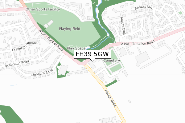 EH39 5GW map - large scale - OS Open Zoomstack (Ordnance Survey)