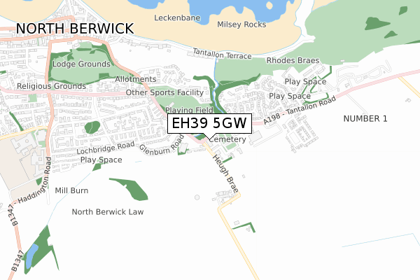 EH39 5GW map - small scale - OS Open Zoomstack (Ordnance Survey)