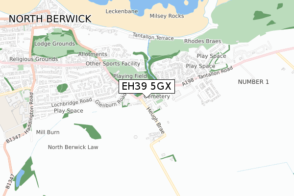 EH39 5GX map - small scale - OS Open Zoomstack (Ordnance Survey)