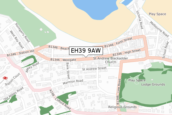 EH39 9AW map - large scale - OS Open Zoomstack (Ordnance Survey)