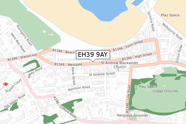 EH39 9AY map - large scale - OS Open Zoomstack (Ordnance Survey)