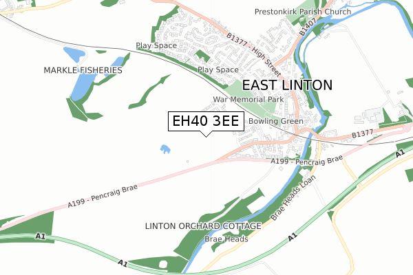 EH40 3EE map - small scale - OS Open Zoomstack (Ordnance Survey)
