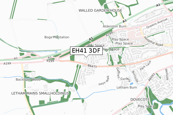 EH41 3DF map - small scale - OS Open Zoomstack (Ordnance Survey)