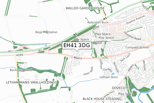 EH41 3DG map - small scale - OS Open Zoomstack (Ordnance Survey)
