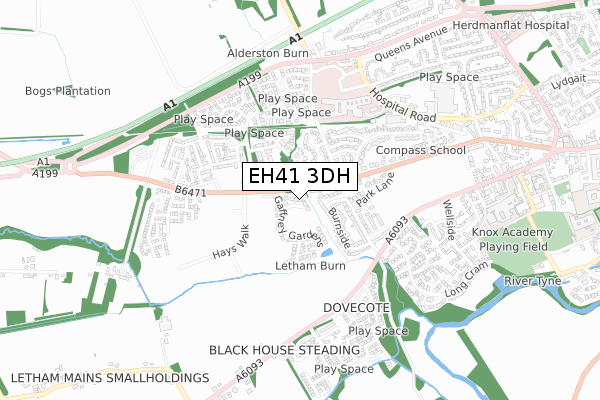 EH41 3DH map - small scale - OS Open Zoomstack (Ordnance Survey)