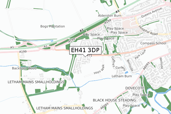 EH41 3DP map - small scale - OS Open Zoomstack (Ordnance Survey)