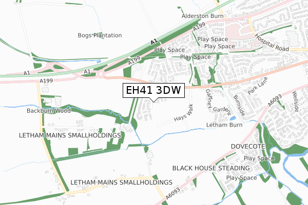 EH41 3DW map - small scale - OS Open Zoomstack (Ordnance Survey)